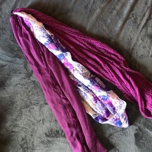 Scarves (3) purples and blue